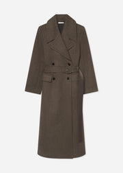 Belted Peacoat in Melange Wool - Green - CO Collections